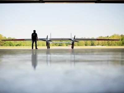 A dramatic photo of the AP-3 system against a sunset