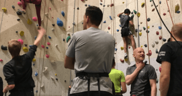 DTSS-3D team members in an indoor climbing gym